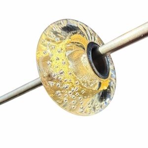 Vintage Early Trollbeads LAA 925 Clear Glass Gold Leaf Controlled Bubble Bead